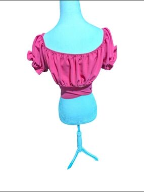 SHEIN Magenta Off-Shoulder Puff Sleeve Crop Top